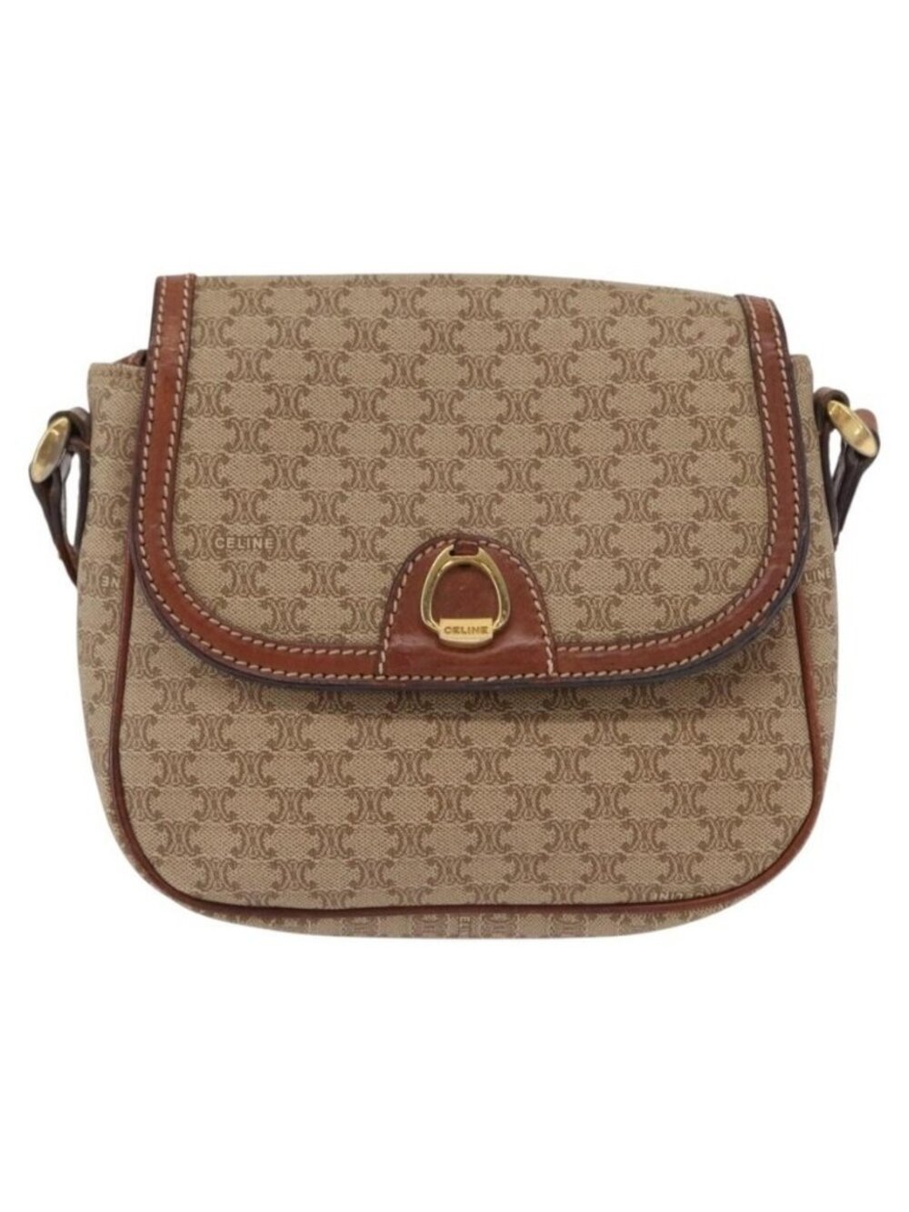 Authentic CELINE Macadam Canvas Shoulder Bag PVC Beige Gold - Picture 5 of 16